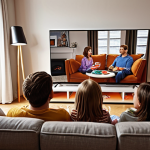 **

*   **Prompt:** A cozy living room scene during "YouTube Friday." A family (parents and two children) are gathered on a sofa, watching a video on a large screen TV. The atmosphere is warm and engaging, with snacks and drinks nearby. Emphasize the shared experience and togetherness.

**